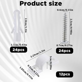 12PCS Wire Shelf Loop Clips, Shelf Clips for Metal Shelving Closet Shelves Clip White Plastic Down Wall Loop Clip with Screws Expansion Tubes for Wires Shelving Concrete Installation Accessories