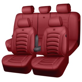 CAR PASS 3D Foam PU Leather Car Seat Covers, Universal Seat Covers Full Sets for Trucks SUV Sedan Automotive Seat Covers Armrest Airbag Compatible Waterproof Comfortable Faux Nappa Leather Burgundy