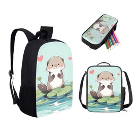 chaqlin Backpack Sets for School, Cute Kids Backpack with Lunch Box and Pencil Case, Sea Otter Print Cute Backpack for Toddler Girls, 3 Piece