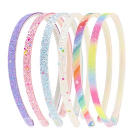 TKYPZY 6 Pack Glitter Headbands Thin Glitter Headband for Women Colorful Hair Accessories Plastic Sparkly Hairbands Sparkle Headband Bling Rainbow Hair Bands with Teeth Cute Non-Slip Head Band