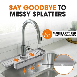 Cheer Collection Silicone Draining Mat - Kitchen Sink Splash Guard with Anti-Slip Features & Upgraded Water Catcher Tray, Gray