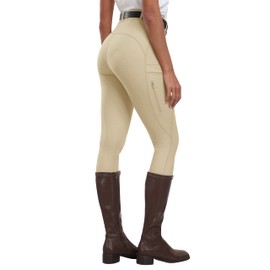 MoFiz Women's Silicone Full Seat Horse Riding Pants Zipper Pockets Equestrian Breeches Riding Tights Khaki S