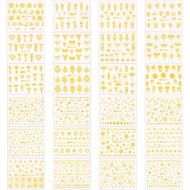 KISSBUTY 24 Pcs Universe Nail Art Sticker - Gold Flowers, Stars, Moon Constellation Decals