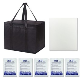 1 x cool bag large + 5 ice bags, foldable cool bag, cool bag, 50 l, freezer bag