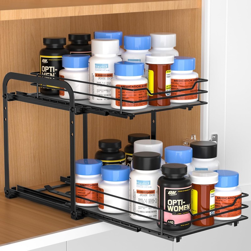 RCHYFEED Spice Rack, 2 Tier Pull out Cabinet Spice Organizer,