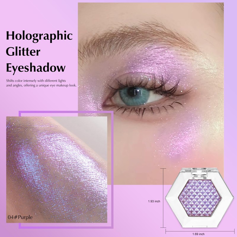 Wugbc Blue Glitter Eyeshadow Palette, Multichrome Chameleon Cream to Powder
