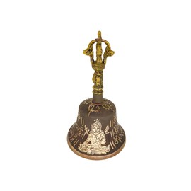 Nature's Own Hand Held Brass Bell | Handcrafted Carvings on Handle | Made in Nepal | Traditional Nepali Symbols | Decorative Bell for Home, Meditation, and Rituals | Design 2