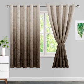 JIUZHEN Ombre Blackout Curtains for Bedroom - Damask Patterned Thermal Insulated Energy Saving Grommet Curtains for Living Room, Gradient Window Curtain Panels, Set of 2, 60 x 63 Inches Long, Brown