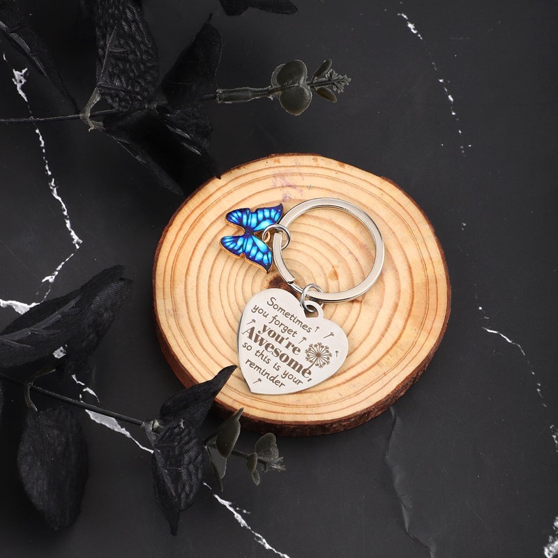 Inspirational Keychain, Sometimes You Forget You're Awesome Encouragement Motivational Butterfly