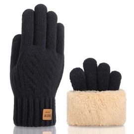 Yemlarey Winter Gloves Men Women Warm Touchscreen Knitted Gloves with Thick Fleece Fluffy Mittens for Men Women, black