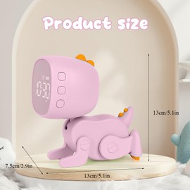 EUBSWA Digitaler Wecker für Kinder, Dinosaurier-Kinderwecker mit Variable Formen, Snooze-Funktion, Nachtlicht Timer und Einstellbare 6 Weckmusik (Rosa)