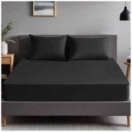 Soft & Cozy Non Iron Percale Sheets, Plain Bedding Bedsheets, Polycotton King Size Bed Sheets, Black