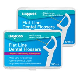 LIAMOSS Flat Line Dental Floss Picks,Ultra-Thin PTFE Gentle Line Dental Flossers,Soft on Gums,Wider Cleaning Surface Double The Cleaning Power(200 Count)