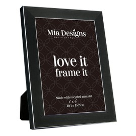 Mia Designs Picture Frame Black with Silver Lines 4x6 (10x15cm) Photo Frame for Desk, Wall and Table Top in Eco-friendly PS material Environmentally Friendly Freestanding Frame