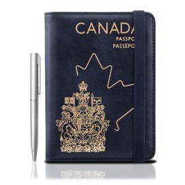 Passport Holder with RFID Blocking, Premium PU Leather Travel Passport Wallet Organizer and Cover, Travel Essentials for Flying, Navyblue