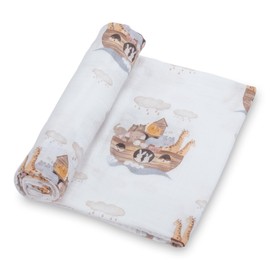 LollyBanks Muslin Swaddle Blanket | 100% Muslin Cotton | Gender Neutral Newborn and Baby Nursery Essentials for Girls and Boys, Registry | Noah's Ark Print