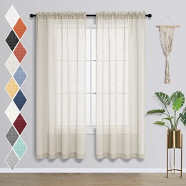 Cortinas semitransparentes con aspecto de lino beige de 42 x 63 pulgadas de largo