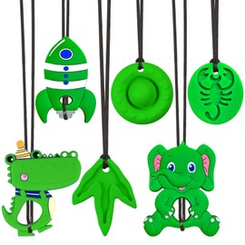 6 x Sensory Chew Necklace, Teething Toy for Autistic Children, Chewy Necklace Value Pack, Teething Toy for Children with Autism, ADHD, Safe, Durable, and Easy to Clean (Greener)