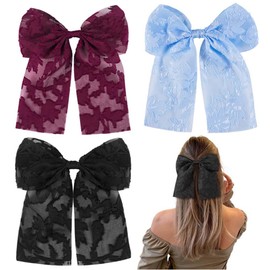 3 Pcs Lace Hair Clips Bowknots Tassel Hair Barrettes Hair Clips with Long Tail Ribbons for Women &Girls (color E)