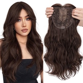 Hairro Hair Toppers for Women 18 inch Dark Brown Large Silk Base Hair Topper Long Curly Wavy Synthetic Hair Toppers Realistic Cover Thinning Hair Loss Daily Use Hair Piece