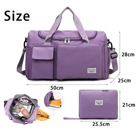 Tokeya Sports Bag Women's Foldable Travel Bag with Shoe Compartment and Wet Compartment Waterproof Weekender Gym Travel Bag Hand Luggage Large Lightweight Training Bag for Sports Fitness Travel,