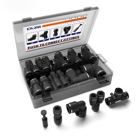 CNZG PNEU 25pcs 3/8" Push to Connect Fittings, 3/8 inch OD Dot Air Line Fittings Pneumatic Air Hose Tubing Quick Connects Kit (Tee, Straights, Elbow, Splitters,Plugs)