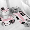 Onalasyc 4Pcs Pink Geometric Shower Curtain with Rugs Set Waterproof