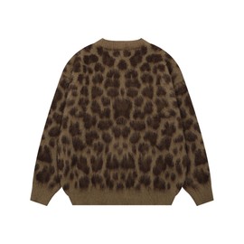 Aelfric Eden Leopard Print Cardigan Sweaters for Women Cheetah Y2k Crewneck Button Down Knit Cardigans Long Sleeve Sweater, Coffee, Small