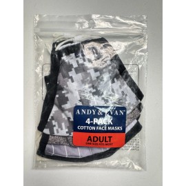 Andy & Evan 4 UNITS Reusable Cotton Washable Cloth Unisex Face Masks For Adults Printed L/XL