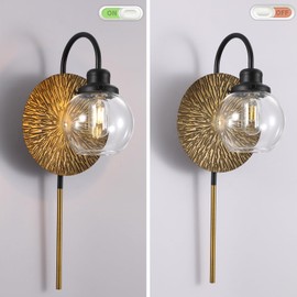 SEEBLEN Vintage Gold Wall Sconces,Modern Sconces Wall Lighting Decor with Globe Glass Shade for Bedroom Hallway Living Room Bathroom Vanity Light Fixture.