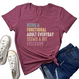 LOOKFACE Women Being A Graphic Tees Cute Tops Wine Red Large