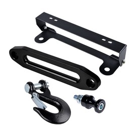 AMOPACORP Set Half-Link Clevis Hook + Winch Rope Hook Stand + 10" Hawse Fairlead 8000-15000 LBs + 254mm Flip-Up Mounted License Plate Holder Kit for Recovery SUV ATV UTV Truck (Black)