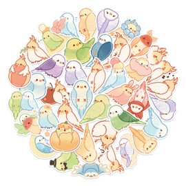 GEEHUA Cute Kawaii Cartoon Parrot Stickers, 40Pcs Adorable Parrots Bird Aesthetic Decals Waterproof Self Adhesive Vinyl Stickers for Scrapbook Planner Journals Teenager Kids Girls Gift