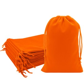 Mandala Crafts 6x9 Orange Velvet Drawstring Bags - 50 Large Velvet Drawstring Pouches Bulk for Party and Wedding Favor, Gift Wrapping, Packaging, and Jewelry Gift Bags