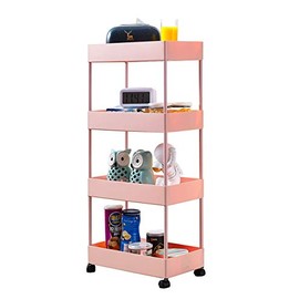 Payeel Rolling Storage Cart 4-Tier Slide Out Rolling Utility Cart Hollow Carved Storage Basket Organizer Shelf Rack with Wheels for Kitchen Bathroom Laundry (Pink)