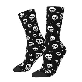 JKJOJIA Human Skull Black Skeleton Head Novelty Socks For Men Women, Funny Crazy Crew Socks Casual Dress Socks Gifts
