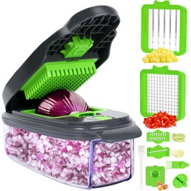 AISHUJIE Vegetable Chopper with Large Container - Vegetable Cutter Mandoline Slicer Food Chopper Kitchen Vegetable Slicer Dicer Cutter, 11 in 1
