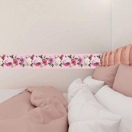 HEALLILY Wallpaper Border Peel Stick Floral Pattern Home Ceiling Decorative Border Wall Tile Borders for Bedroom Bathroom Kitchen Counter Top 15x300cm