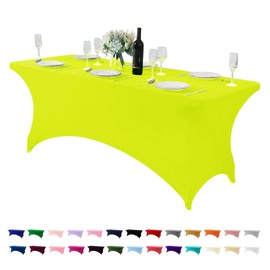Hezuzo Spandex Table Cover for 6Ft Table Universal Fitted Stretch Tablecloth for Party, Banquet, Wedding and Events-Neon Yellow