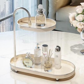 Bathroom Sink Vanity Trays,Small Countertop Makeup Organizer,Skincare Storage Rack,Soap Dispenser/Sponge Holder Soap Dish,Kitchen Sink Tray (Cream)