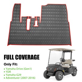Yamaha Drive G29 Golf Cart Full Coverage Floor Liner Mat, Only Fits Yamaha Drive (Gen1), G29, YDR, Adventurer (2007-2016), Upgraded Non-Slip, 8MM Thick Rubber Floor Mats, Red Trim