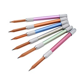 Hillento Pencil Extenders, Adjustable Dual Head Pencil Lengthener with Electric Eraser, Pencil Extender Holder for Colored Pencils (6 Pcs)