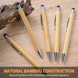 lyforx 200pcs Bamboo Pens Bulk with Touch Stylus Tip Wooden Bamboo Pens Engraving Wooden Ballpoint Pen Customizable Gift Pen Bulk