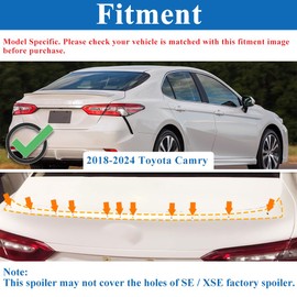 Rolling Gears Trunk Spoiler Compatible with 2018–2024 Toyota Camry SE XSE LE XLE Hybrid Sedan, Gloss Black KN Design Rear Spoiler Wing Exterior Body Kit