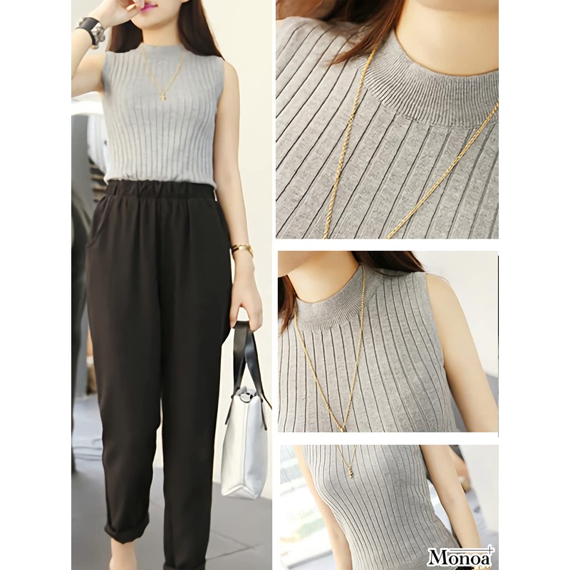 Monoa Women's Sweater, Elegant, Beautiful Lines, Sleeveless, High Neck, Knit,