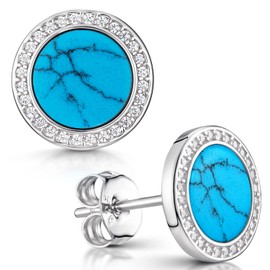 MATERIA by Matthias Wagner Women's Stud Earrings Silver 925 – Gemstone Earrings with Zirconia, Silver, Opal, tiger's eye, mother-of-pearl, abalone, onyx, lapis lazuli, zirconia