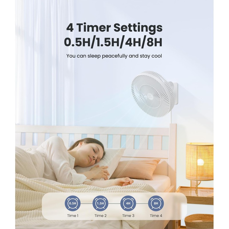 LEMOISTAR 12" Wall Mounted Fan with Remote Control, 90° Oscillating,