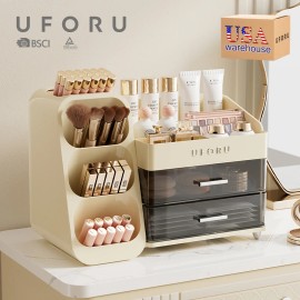UFORU US Stock Quick Delivery Drawers Brush Storage Box Countertop Vanity Makeup Cosmetics Organizercolor: Pink