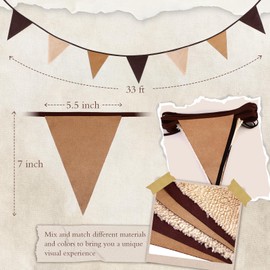 VitalCozy 33ft Western Cowboy Party Decoration Cowgirl Triangle Flag Lambskin Suede Wild West Pennant Banner Garland Streamer for Cowgirl Cowboy Birthday Safari Party Decor (Brown Series, Classic)