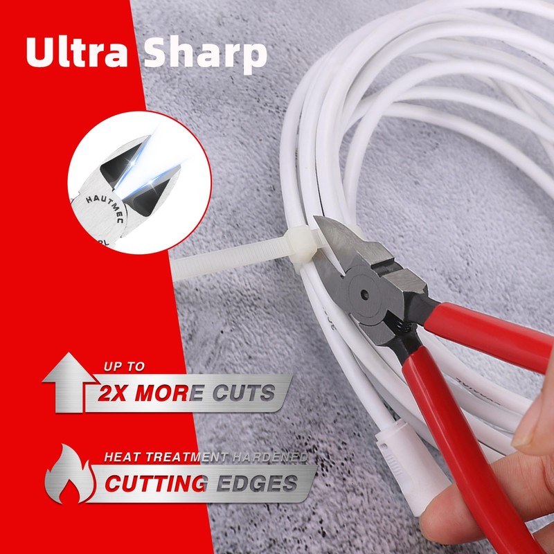 HAUTMEC 6" Flush Cut Pliers Ultra Sharp Wire Cutters 2PCS